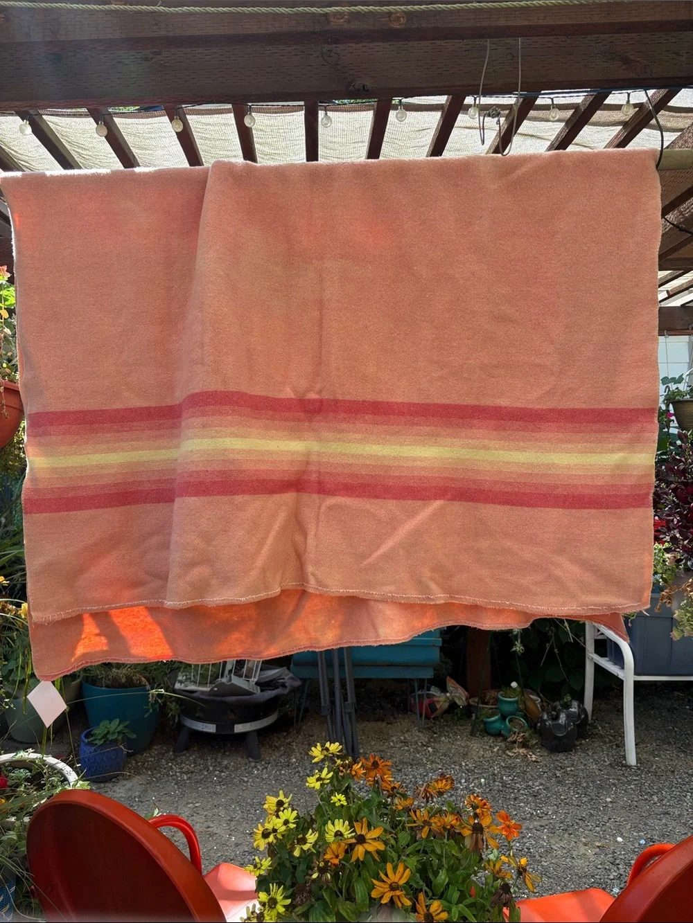 Vintage striped wool Soft Pink Throw Blanket lots of flaws. Bg202